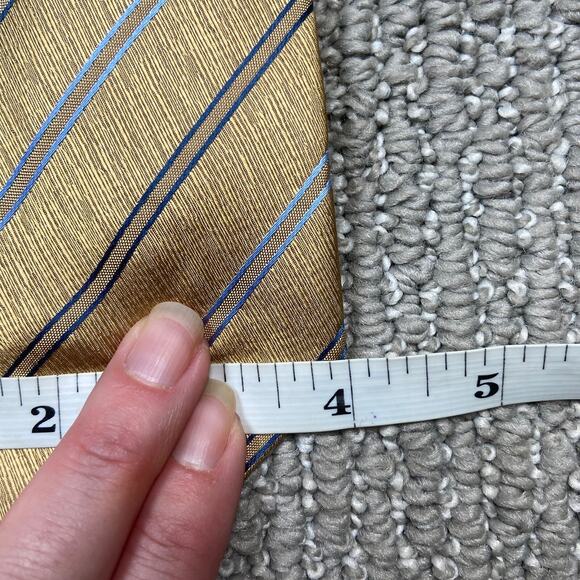 NWOT JHANE BARNES 100% Silk Handmade Gold Blue Striped Mens Neck Tie 4x60 - Picture 4 of 4